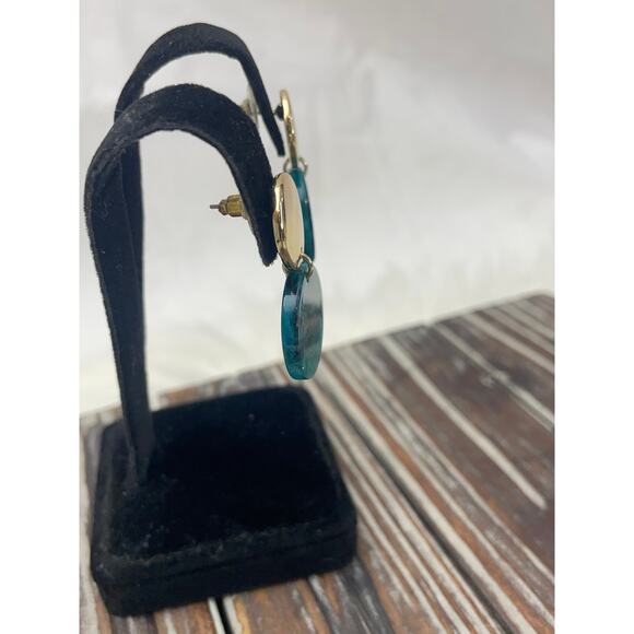 Women's Gold Green Drop Earrings GUC Sparkle Turquoise - Picture 4 of 4